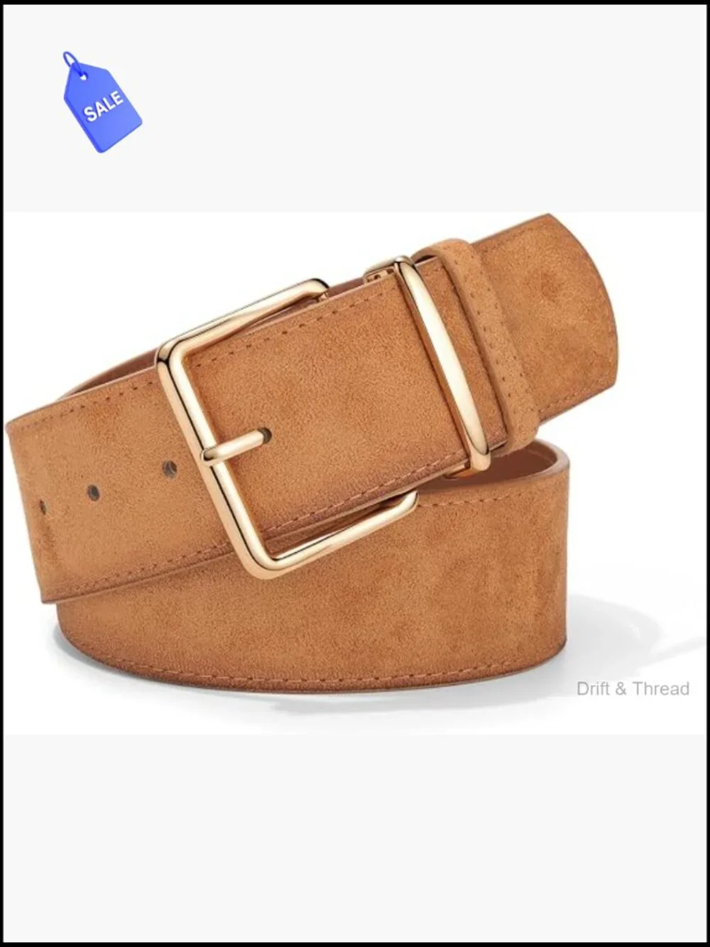 Chunky Wide Faux Suede Belt with Gold Buckle for Dresses & Coats Adjustable
